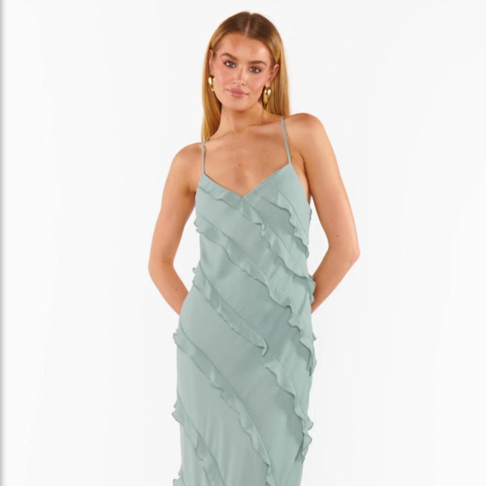 Show Me Your MuMu - Romance Ruffle Dress - Silver Sage Crisp - Size M